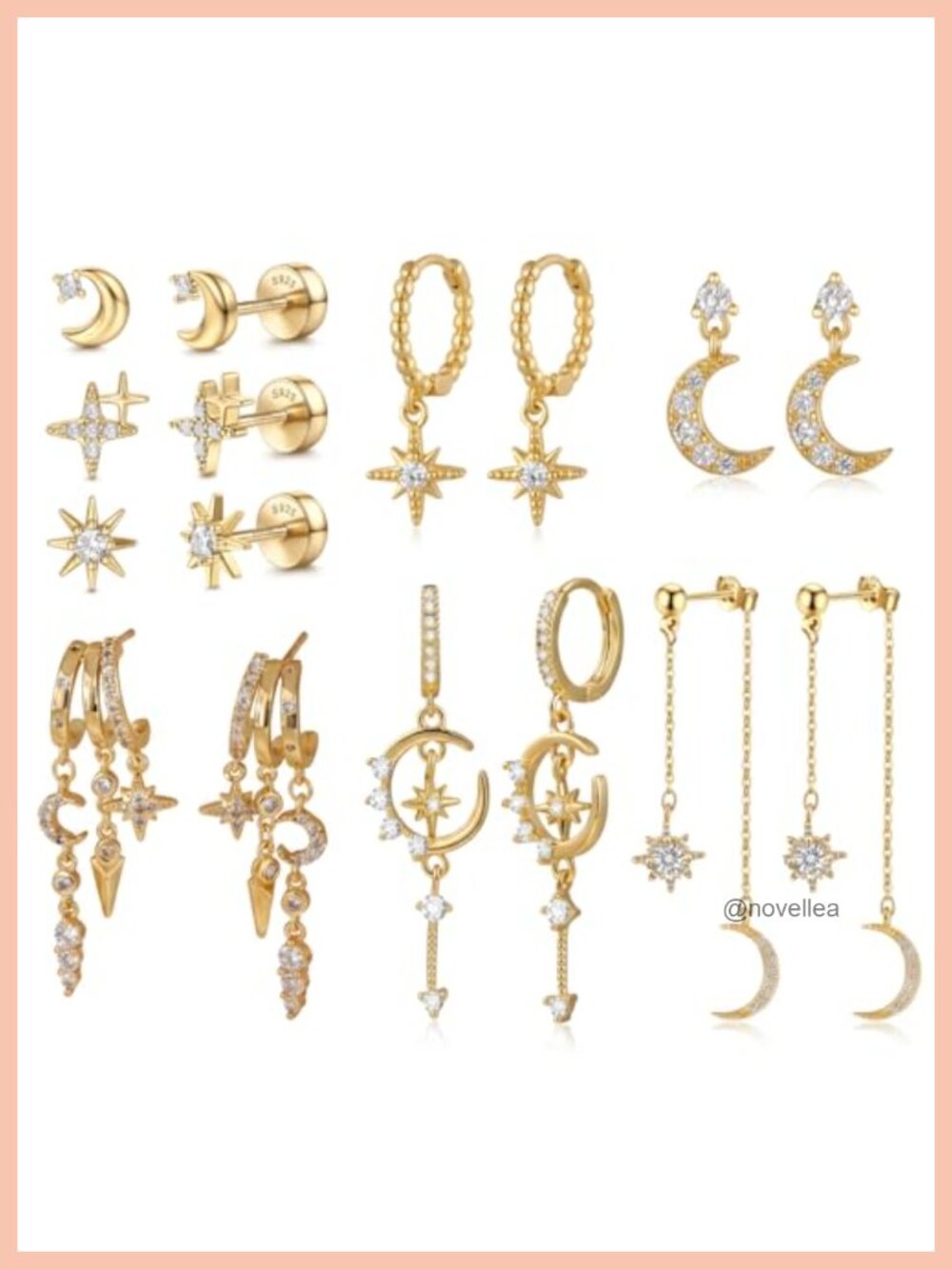 8 Pairs Y2K Star Moon Dangle Hoop Earrings Set